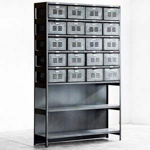 Custom Locker Basket and Shelf Unit in Monochrome Natural Steel, Extra Large, Free U.S. Shipping