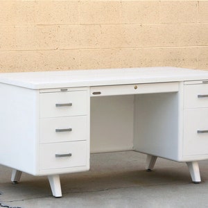 Mid Century Tanker Desk Custom Refinished in White, Free U.S. Shipping
