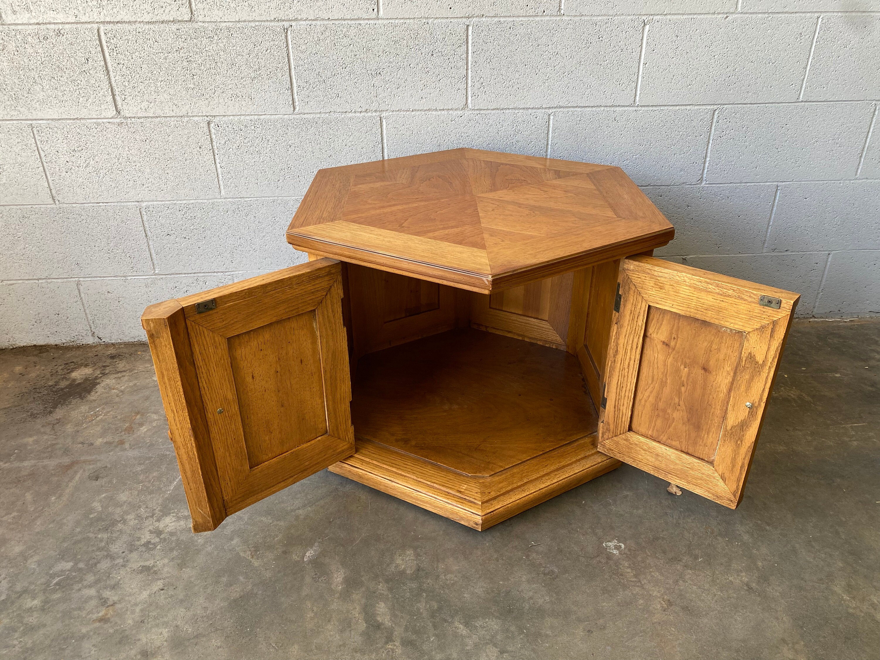 Vintage octagon end cheap table with storage