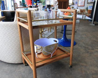 Mid-Century Style Wood and Brass Bar Cart