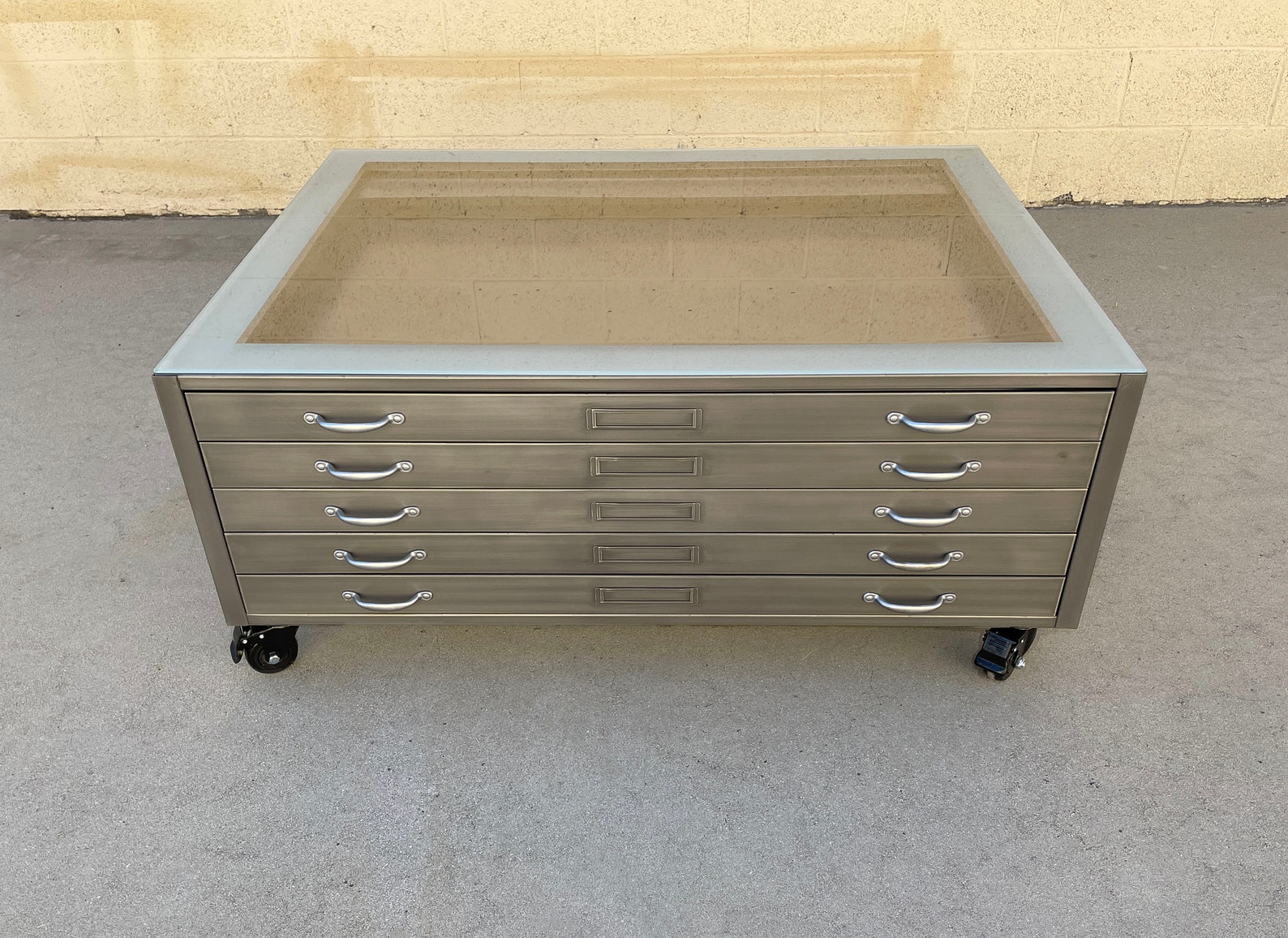 Vintage Flat File Coffee Table Refinished in Natural Steel Etsy