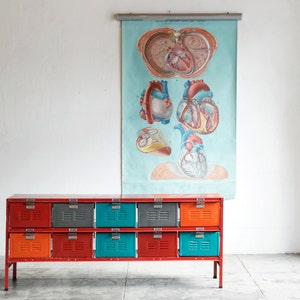 5 x 2 Reclaimed Locker Basket Unit with Red Frame and Multicolored Drawers, Free U.S. Shipping 画像 5