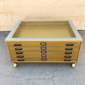 Vintage Flat File Coffee Table Custom Refinished in Sun Gold, Free U.S. Shipping image 3