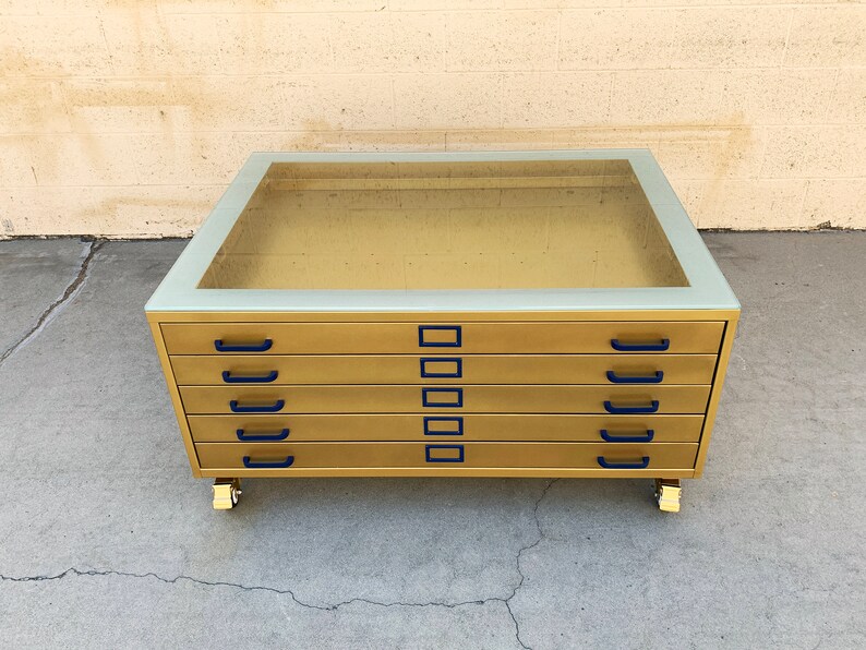 Vintage Flat File Coffee Table Custom Refinished in Sun Gold, Free U.S. Shipping image 3