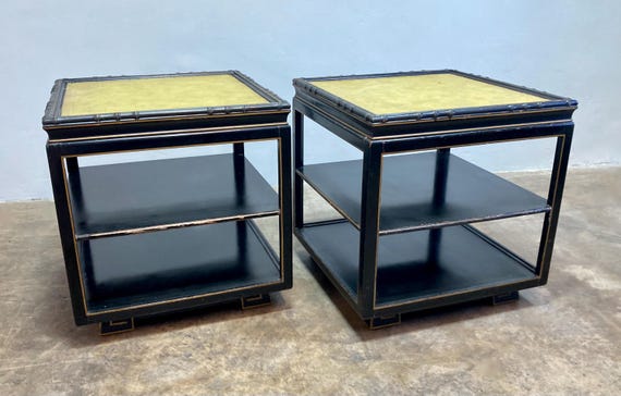 Mid-Century Black Lacquer Side Tables, Pair