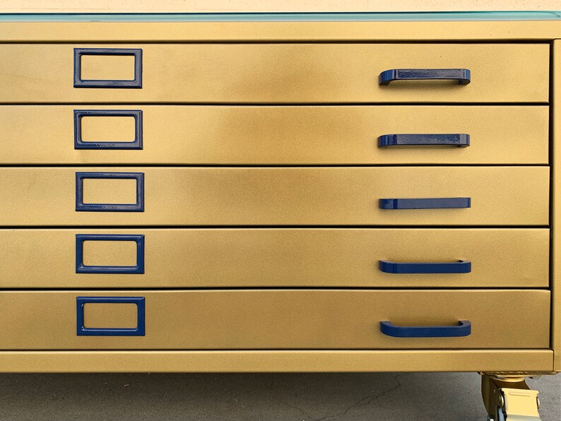Vintage Flat File Coffee Table Custom Refinished in Sun Gold, Free U.S. Shipping image 5