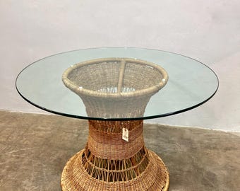 Natural Wicker Pedestal Base Dining Table