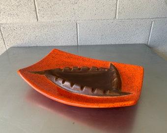 Vintage Orange Ceramic Tray by Mallory Ceramic Studio