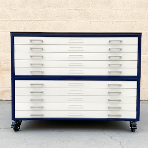 Vintage Flat File "double Stack" Cabinet With Reclaimed Wood Top ...