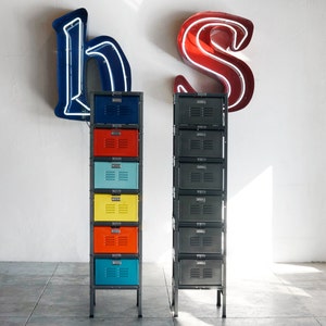 1 x 6 Reclaimed Locker Basket Unit with Natural Frame and Multicolored Drawers, Free U.S. Shipping image 2