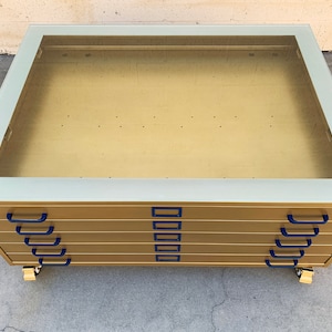 Vintage Flat File Coffee Table Custom Refinished in Sun Gold, Free U.S. Shipping image 4