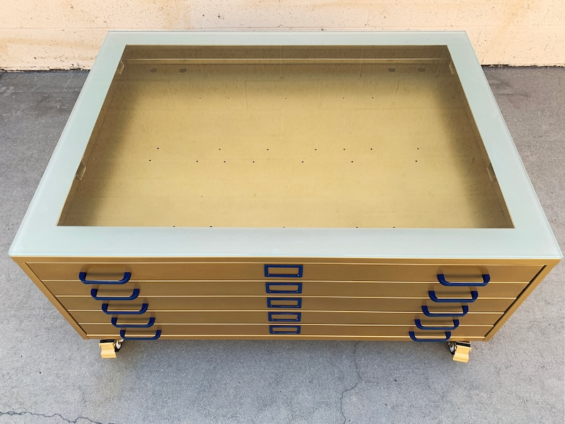 Vintage Flat File Coffee Table Custom Refinished in Sun Gold, Free U.S. Shipping image 4
