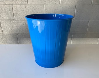 Vintage Steel Trash Can Refinished in Traffic Blue