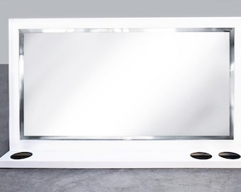 Custom Bathroom Vanity Mirror in Gloss White Steel, Free U.S. Shipping