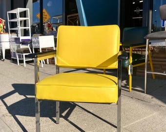 1970's Chrome and Yellow Vinyl Steelcase Armchair - FREE US Shipping