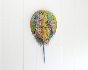 Dreamtime Sea Life #7, Hand Painted Horseshoe Crab Shell - Dune Time Arts