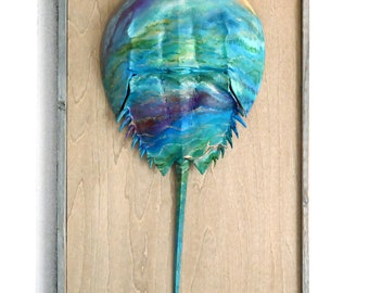 Ocean Impressions #13, Hand Painted Horseshoe Crab Shell - Dune Time Arts