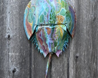 Ocean Impressions #14, Hand Painted Horseshoe Crab Shell - Dune Time Arts