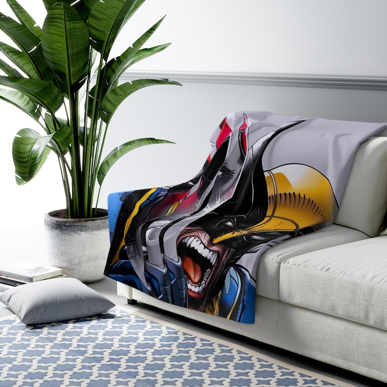 Wolverine & Deadpool Sherpa Fleece Blanket, Marvel Antihero Plush Throw, Cozy Comic Blanket, Soft Gift image 1