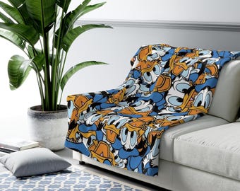 Donald Duck Sherpa Fleece Blanket, Funny Cartoon Plush Throw, Cozy Kids Blanket, Soft Gift for Him