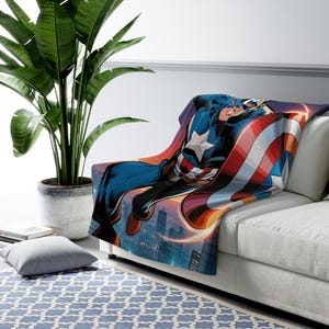 Captain America Sherpa Fleece Blanket, Shield Hero Plush Throw, Cozy Marvel Blanket, Soft Gift for Him image 1