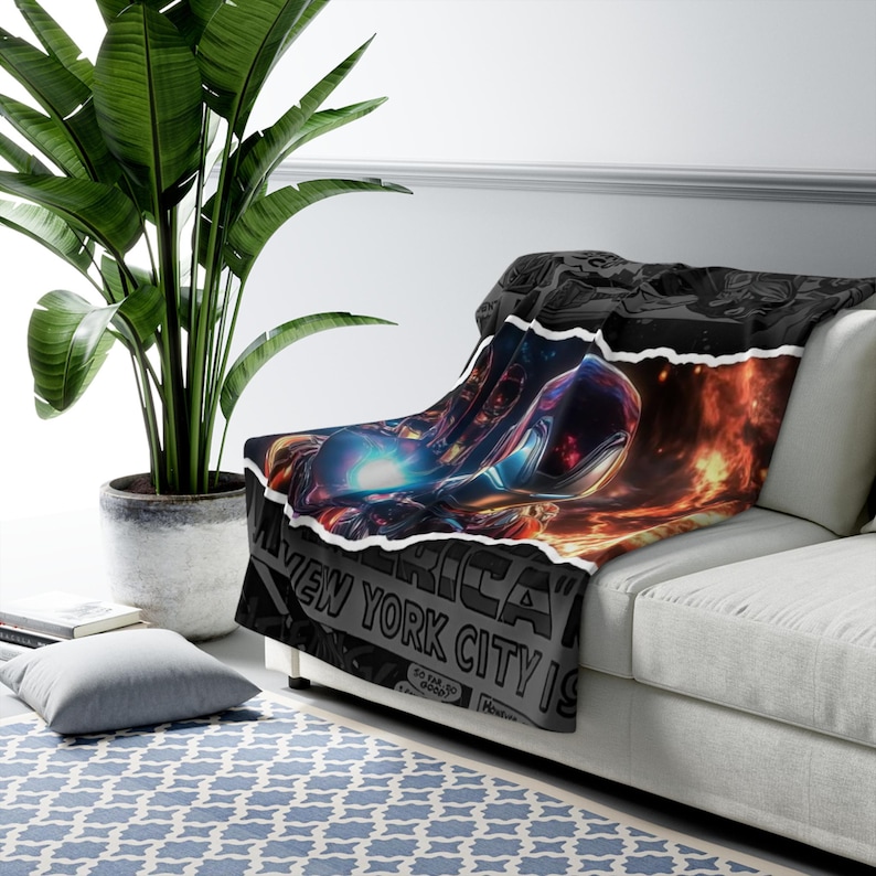 Iron Man Sherpa Fleece Blanket, Superhero Armor Plush Throw, Cozy Comic Blanket, Soft Gift for Him image 1