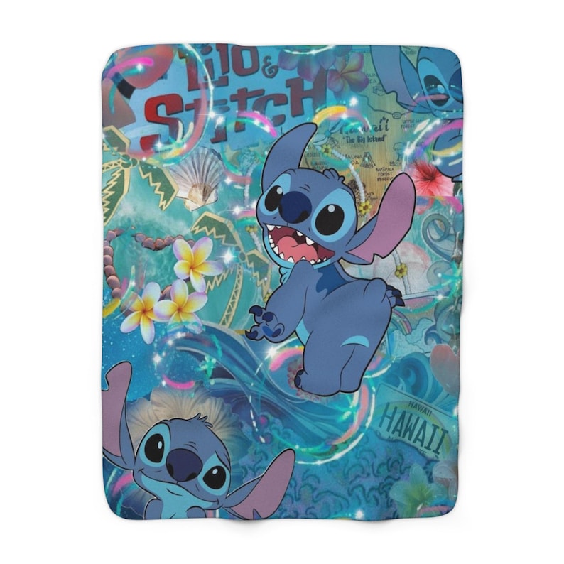 Stitch Sherpa Fleece Blanket, Cute Alien Cartoon Plush Throw, Cozy Kids Blanket, Soft Gift for Her 30" × 40"