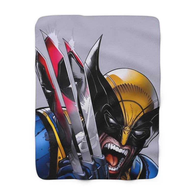 Wolverine & Deadpool Sherpa Fleece Blanket, Marvel Antihero Plush Throw, Cozy Comic Blanket, Soft Gift 30" × 40"