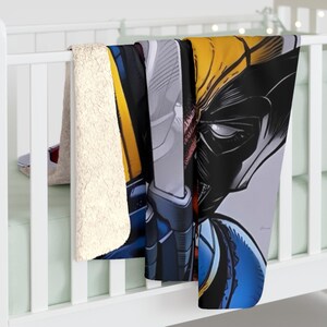 Wolverine & Deadpool Sherpa Fleece Blanket, Marvel Antihero Plush Throw, Cozy Comic Blanket, Soft Gift image 6