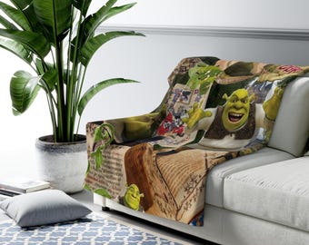 Shrek Sherpa Fleece Blanket, Funny Cartoon Plush Throw, Cozy Movie Blanket, Soft Gift for Him Home Decor