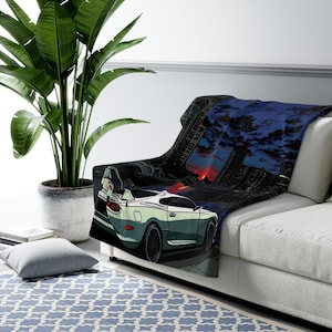 JDM Cars Sherpa Fleece Blanket, Japanese Street Racing Plush Throw, Cozy Drift Car Blanket, Soft Gift