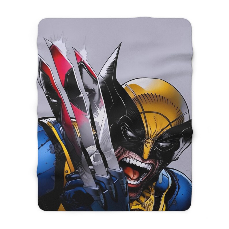 Wolverine & Deadpool Sherpa Fleece Blanket, Marvel Antihero Plush Throw, Cozy Comic Blanket, Soft Gift 50" × 60"