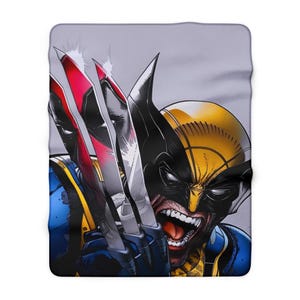 Wolverine & Deadpool Sherpa Fleece Blanket, Marvel Antihero Plush Throw, Cozy Comic Blanket, Soft Gift 60" × 80"