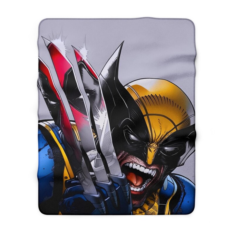 Wolverine & Deadpool Sherpa Fleece Blanket, Marvel Antihero Plush Throw, Cozy Comic Blanket, Soft Gift 60" × 80"