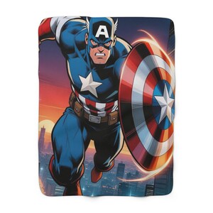 Captain America Sherpa Fleece Blanket, Shield Hero Plush Throw, Cozy Marvel Blanket, Soft Gift for Him 30" × 40"