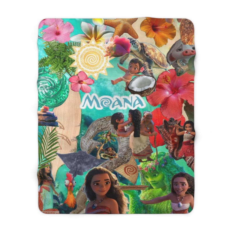 Moana Sherpa Fleece Blanket, Tropical Princess Plush Throw, Cozy Ocean Blanket, Soft Gift for Her 50" × 60"