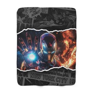 Iron Man Sherpa Fleece Blanket, Superhero Armor Plush Throw, Cozy Comic Blanket, Soft Gift for Him 30" × 40"