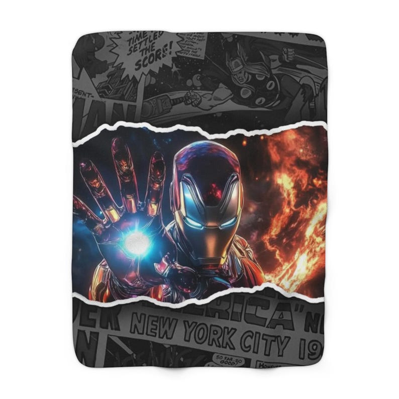 Iron Man Sherpa Fleece Blanket, Superhero Armor Plush Throw, Cozy Comic Blanket, Soft Gift for Him 30" × 40"