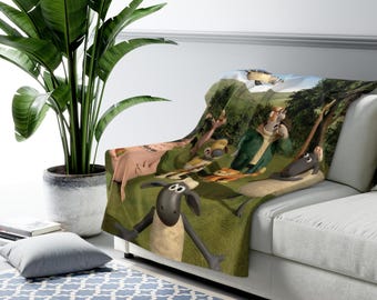 Shaun The Sheep Sherpa Fleece Blanket, Funny Cartoon Plush Throw, Cozy Kids Blanket, Soft Gift for Her
