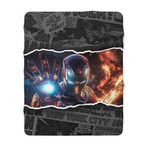 Iron Man Sherpa Fleece Blanket, Superhero Armor Plush Throw, Cozy Comic Blanket, Soft Gift for Him 50" × 60"