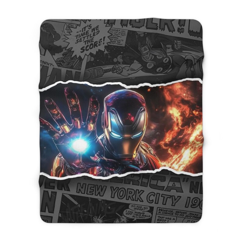 Iron Man Sherpa Fleece Blanket, Superhero Armor Plush Throw, Cozy Comic Blanket, Soft Gift for Him 50" × 60"