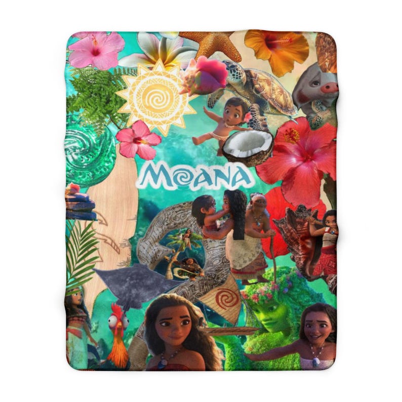 Moana Sherpa Fleece Blanket, Tropical Princess Plush Throw, Cozy Ocean Blanket, Soft Gift for Her 60" × 80"
