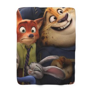 Zootopia Sherpa Fleece Blanket, Cute Animal City Cartoon Plush Throw, Cozy Kids Blanket, Soft Gift for Her 30" × 40"