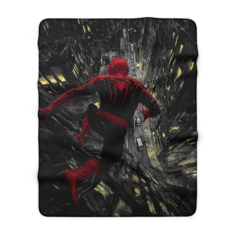 Spiderman Sherpa Fleece Blanket, Superhero Comic Plush Throw, Cozy Marvel Blanket, Soft Gift for Him 60" × 80"