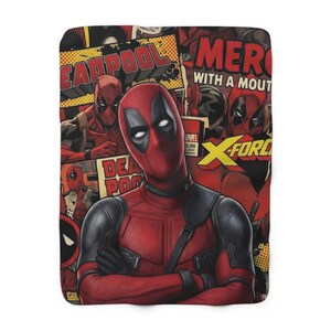 Deadpool Sherpa Fleece Blanket, Funny Superhero Plush Throw, Cozy Comic Blanket, Soft Gift for Him 30" × 40"