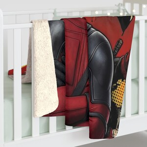 Deadpool Sherpa Fleece Blanket, Funny Superhero Plush Throw, Cozy Comic Blanket, Soft Gift for Him Bild 6