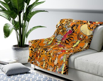 Tigger Sherpa Fleece Blanket, Cute Tiger Cartoon Plush Throw, Cozy Kids Blanket, Soft Gift for Her