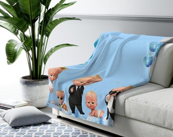Boss Baby Sherpa Fleece Blanket, Funny Cartoon Plush Throw, Cozy Kids Movie Blanket, Soft Gift for Kids