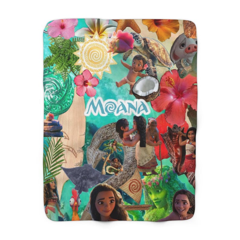 Moana Sherpa Fleece Blanket, Tropical Princess Plush Throw, Cozy Ocean Blanket, Soft Gift for Her 30" × 40"