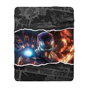Iron Man Sherpa Fleece Blanket, Superhero Armor Plush Throw, Cozy Comic Blanket, Soft Gift for Him 60" × 80"